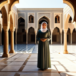 **

"A fully clothed woman wearing modest, traditional Arab clothing, standing in a sunlit courtyard with intricate Islamic architectural details.  The scene is warm and inviting, with dappled sunlight filtering through the arches.  Safe for work, appropriate content, perfect anatomy, natural proportions, professional, family-friendly, professional photography, high quality."

**