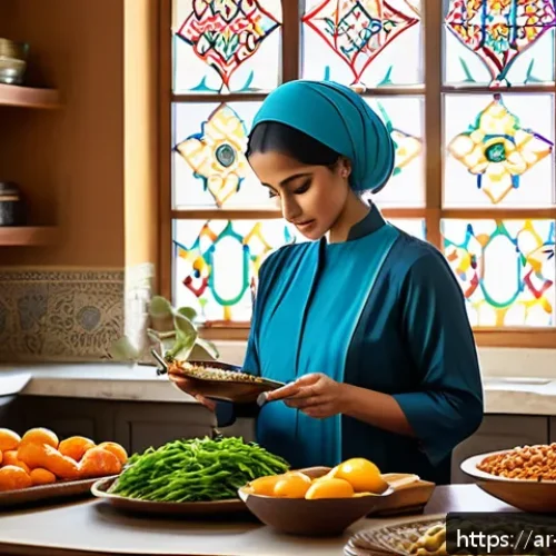 자신감을 높이는 방법과 뇌 건강 - A warm and inviting Middle Eastern kitchen scene featuring a person thoughtfully preparing a brain-h...